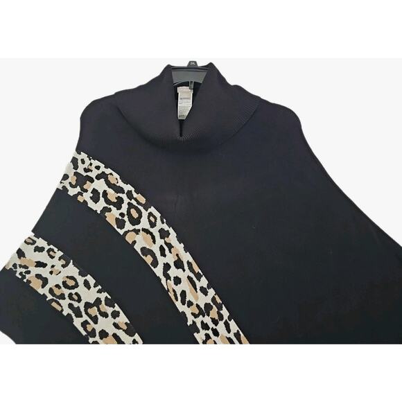 Chico's ~Woman L/XL~ Black Poncho Asymmetric Top Lagenlook Artsy Boho Turtleneck - Picture 11 of 16
